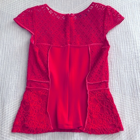 Bebe Mixed Lace Peplum Top Red XS - Picture 4 of 7